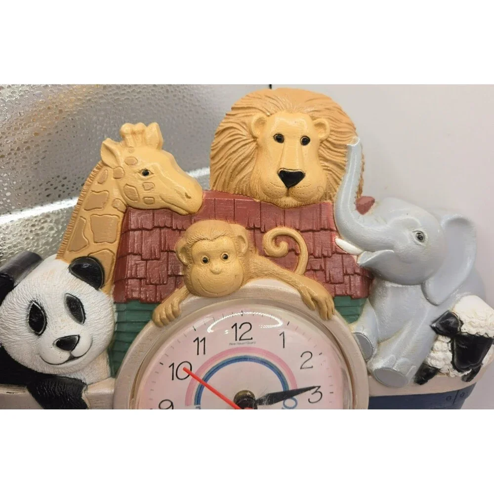 Vintage Noah's Ark Nursery Wall Clock Two by Two Kids Room Home Interiors Works